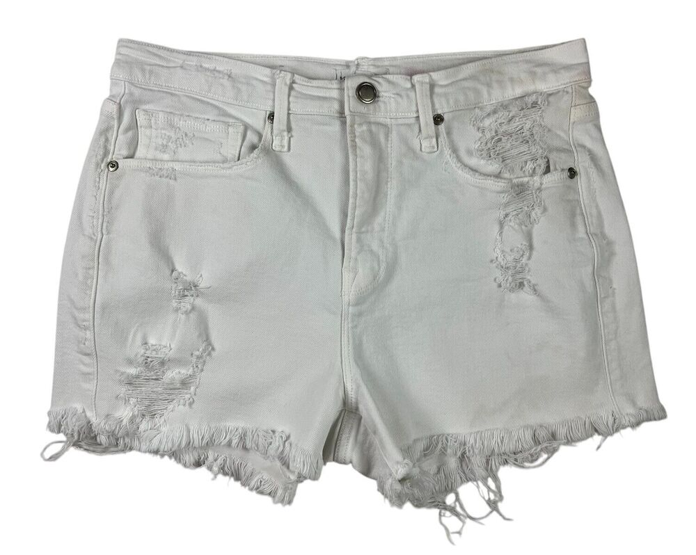 Good American Good 90s White High Rise Cutoff Denim Jean Shorts 6/28 Beachy